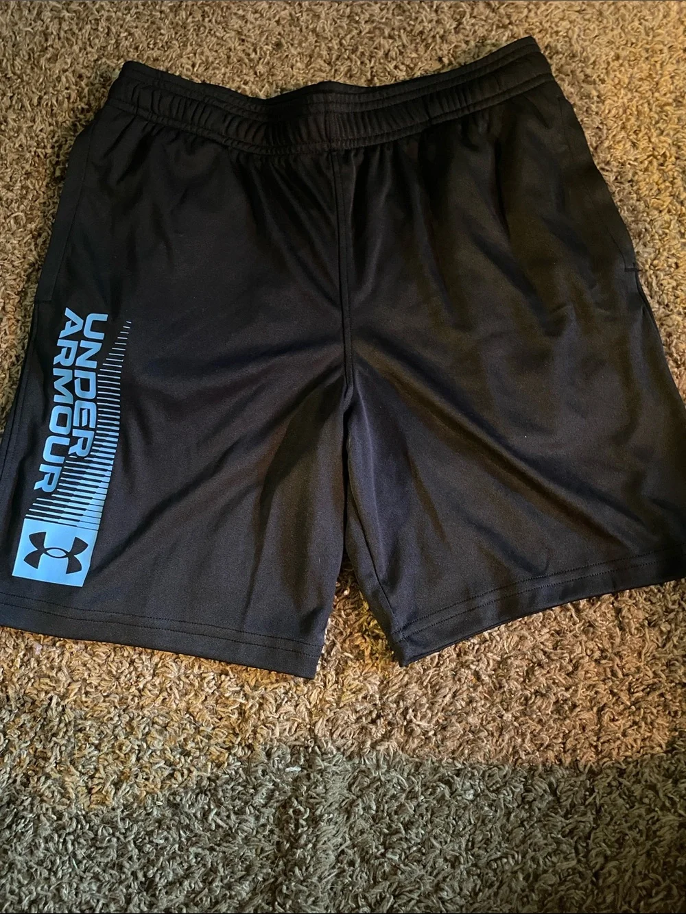 Under Armour Black Athletic Shorts with Light Blue Logo